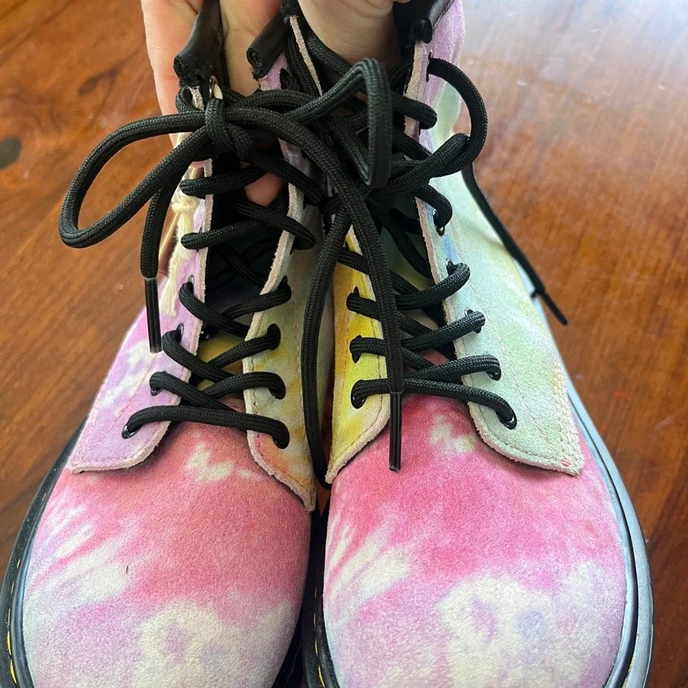 Dr. Martens 1460 J Kids Tie Dye Suede Boots‎ Pink Yellow Blue 1460J US 2 NWT